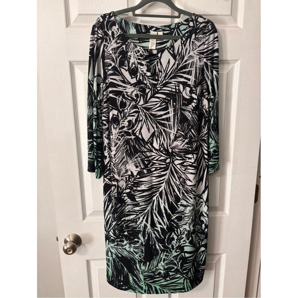 Emma & Michele Sheath Dress Womens Large 3/4 Sleeve Keyhole Abstract Print